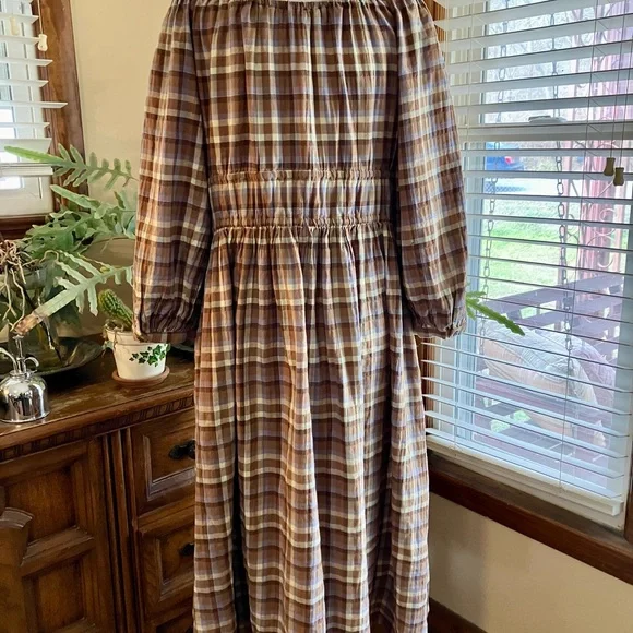 Madewell Herringbone Flannel Plaid Peasant Dress Medium - Picture 3 of 7